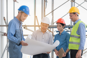 engineering construction teamwork concept : professional engineer work industrial project site