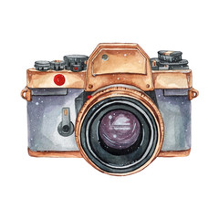 Obraz premium Vintage retro watercolor camera. Perfect for photography logo