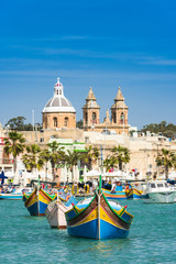 Traditional fisherman village and boats,Malta - obrazy, fototapety, plakaty