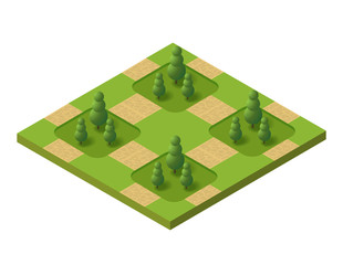 Isometric 3D set park with trees of a three-dimensional city