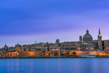 lluminated cityscape of Valletta,Malta