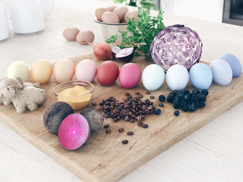 Natural Dye Easter Eggs. 3d Rendering