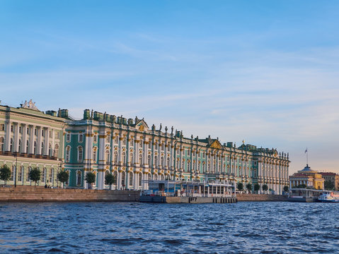 View from Neva River of the Winter Palace at sunset. Saint Petersburg, Russia