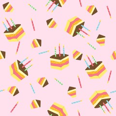 Seamless vector pattern with pieces of cake. Vector illustration.