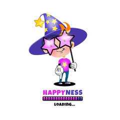 Happyness is loaded. Magican vector image, isolated on white bsckground