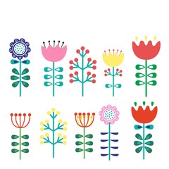 A set of flowers in the Finnish picture of folk art-Nordic, Scandinavian style. Vector illustration. - 197195167