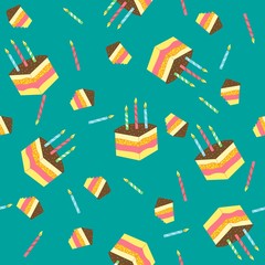 Seamless vector pattern with pieces of cake. Vector illustration.