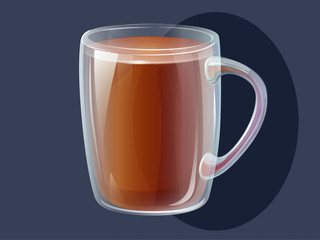 Vector clear glass Mug  with black tea - full cup