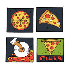Pizza icons, posters, images set
