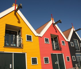 Colored houses in the fishing village Zoutkamp. The Netherlands