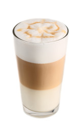 cappuccino in a glass with caramel.