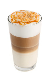 cappuccino in a glass with caramel.
