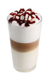 cappuccino in a glass with cream and marshmallow