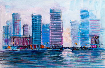 Fototapeta premium Abstract painting of urban skyscrapers.