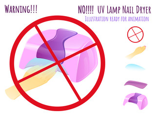 Vector icon hand and uv light machine ready for animation Warning - No uv lamp nail dryer pink design
