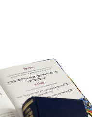 The Haggadah of Pesach Jewish text for Passover Evening. Isolated on White  Background, Closeup - "Search Leavened Bread"
