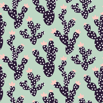 Cactus seamless vector pattern.