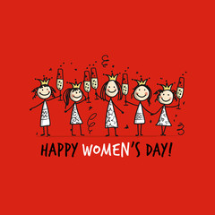 8 march, international women's day. Pretty girls with drinks for your design