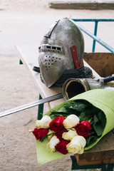 medieval helmet of the knight with florets