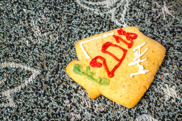 Yellow handmade biscuits on the holiday table