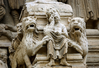 Daniel in the lions' den. Architectural detail. Facade of the church of St. Trophime in Arles....