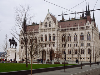 Fototapeta na wymiar Budapest,Hungary March 2016.Detail front view of Parliament building in Budapest,Hungary