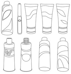 Vector set line icon of bottles and tubes