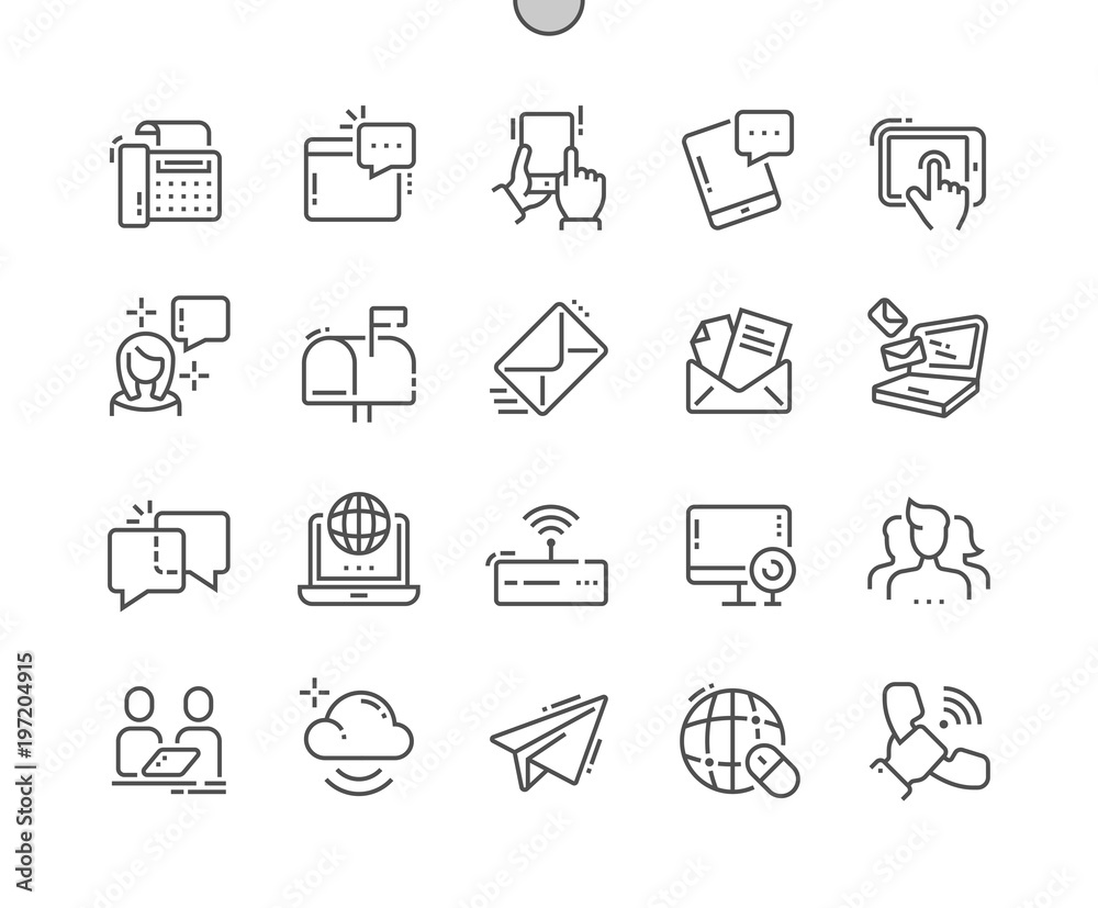 Poster communication well-crafted pixel perfect vector thin line icons 30 2x grid for web graphics and apps