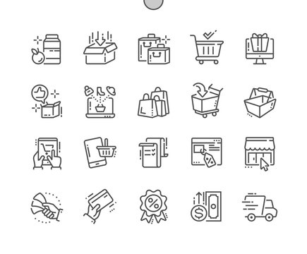 Shopping Well-crafted Pixel Perfect Vector Thin Line Icons 30 2x Grid for Web Graphics and Apps. Simple Minimal Pictogram