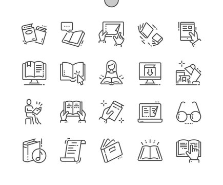 Reading Well-crafted Pixel Perfect Vector Thin Line Icons 30 2x Grid for Web Graphics and Apps. Simple Minimal Pictogram