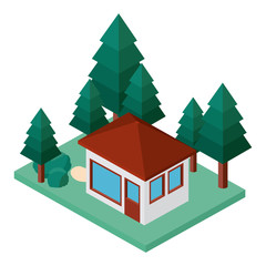 mini tree and house isometric vector illustration design