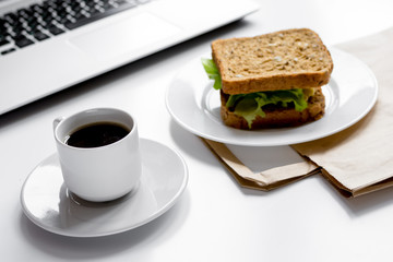 concept of lunch in officeat work top view