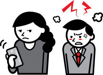 携帯電話をいじる女性にイラつく男性