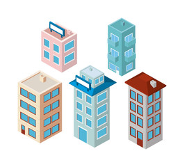 mini set buildings isometric icons vector illustration design