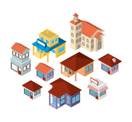 mini set buildings isometric icons vector illustration design