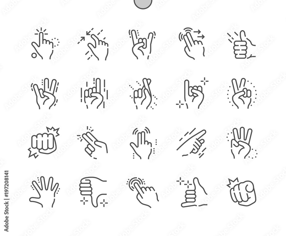 Poster gesture well-crafted pixel perfect vector thin line icons 30 2x grid for web graphics and apps. simp