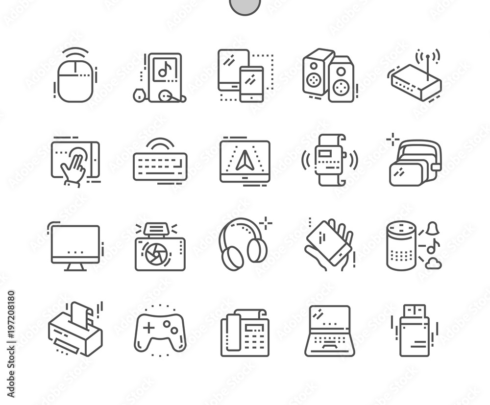 Poster devices well-crafted pixel perfect vector thin line icons 30 2x grid for web graphics and apps. simp