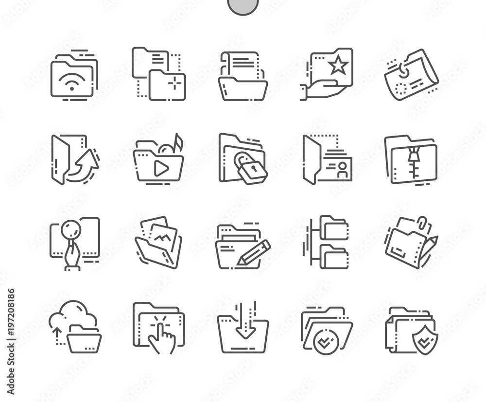 Poster folders well-crafted pixel perfect vector thin line icons 30 2x grid for web graphics and apps. simp