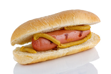sausage with bun and mustard