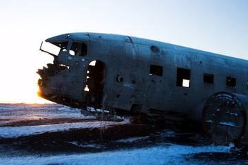 Fototapeta na wymiar Crashed Airplane on the Black Sand Beach, Iceland