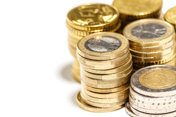 rows of coins for finance and banking and business concept