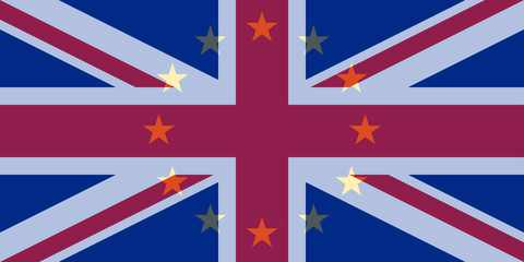 brexit great britain flag under blue european union EU flag, united kingdom exit from EU