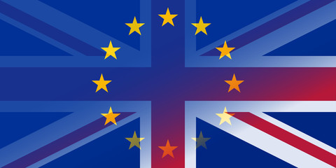 brexit blue european union EU half flag and great britain half flag, united kingdom exit concept