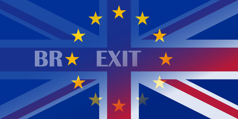 brexit blue european union EU half flag and great britain half flag with BREXIT text, united kingdom exit concept