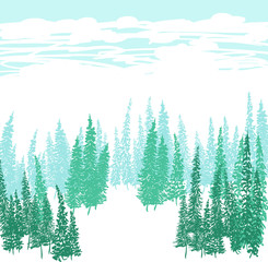 Winter spruse wood illustration