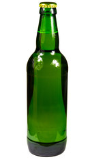 Green bottle of beer isolated on white background