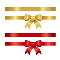 ribbon bow gold and red on white background. vector decorative design elements.