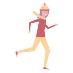 cute woman running in warm clothes vector illustration