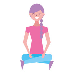 happy girl sitting and meditating in the yoga lotus position vector illustration
