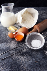 Baking ingredients for homemade pastry. Bake sweet cookies concept.